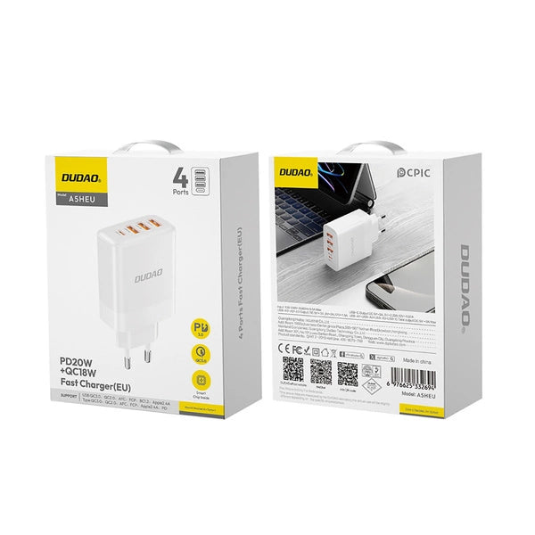 Dudao A5HEU Network Charger 3x USB-A 1x USB-C PD20W - White Dudao A5HEU Network Charger 3x USB-A 1x USB-C PD20W - White
